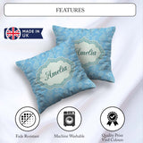 Custom Name Light Aqua Paisley Ornamental Bandana Pattern Design Square Filled Cushion Throw Pillow Sofa Bed Home Decor Zip Washable UK Made