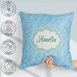 Custom Name Light Aqua Paisley Ornamental Bandana Pattern Design Square Filled Cushion Throw Pillow Sofa Bed Home Decor Zip Washable UK Made
