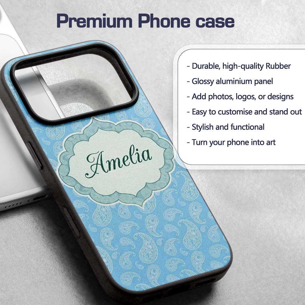 Light Aqua Paisley Ornamental Bandana Seamless Custom Name Protective Phone Case Mobile Cover Durable Everyday Smartphone Shock Resistant