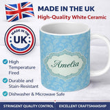 Personalized Custom Name Light Aqua Paisley Ornamental Bandana Seamless Pattern Design Name 11oz Ceramic Coffee Tea Mug White Large Handle