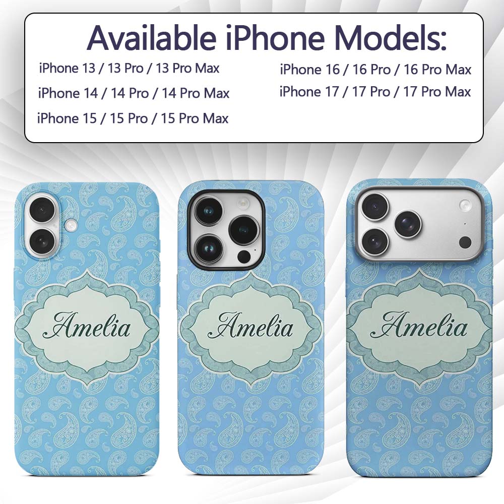 Light Aqua Paisley Ornamental Bandana Seamless Custom Name Protective Phone Case Mobile Cover Durable Everyday Smartphone Shock Resistant
