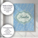 Personalised Name Muted Blue Paisley Custom Premium Decorative Design Modern Room Accent Canvas Wall Art Print Decor Picture Ready to Hang