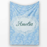 Cool Blue Paisley Decorative Bandana Seamless Pattern Design Name  Personalised Custom Name Super Soft Fleece Blanket Bed Sofa Throw