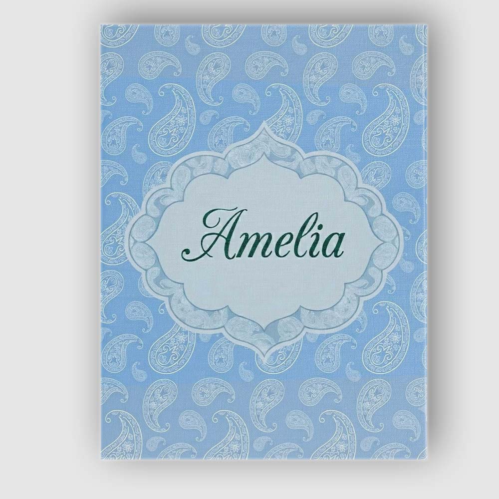 Personalised Name Cool Blue Paisley Decorative Bandana Seamless Creative Decorator Style Canvas Wall Art Print Decor Picture Ready to Hang