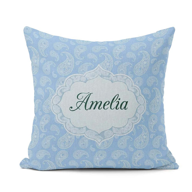 Custom Name Cool Blue Paisley Decorative Bandana Seamless Design Square Filled Cushion Throw Pillow Sofa Bed Home Decor Zip Washable UK Made