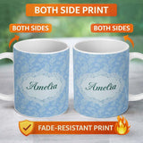 Personalized Custom Name Cool Blue Paisley Decorative Bandana Seamless Pattern Design Name 11oz Ceramic Coffee Tea Mug White Large Handle