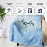 Cool Blue Paisley Decorative Bandana Seamless Pattern Design Name  Personalised Custom Name Super Soft Fleece Blanket Bed Sofa Throw