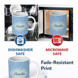 Personalized Custom Name Cool Blue Paisley Decorative Bandana Seamless Pattern Design Name 11oz Ceramic Coffee Tea Mug White Large Handle