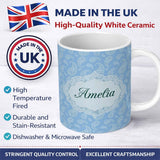 Personalized Custom Name Cool Blue Paisley Decorative Bandana Seamless Pattern Design Name 11oz Ceramic Coffee Tea Mug White Large Handle
