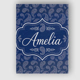 Personalised Name Navy Blue Paisley Classic Custom  Bespoke Interior Contemporary Canvas Wall Art Print Decor Picture Ready to Hang