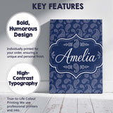 Personalised Name Navy Blue Paisley Classic Custom  Bespoke Interior Contemporary Canvas Wall Art Print Decor Picture Ready to Hang