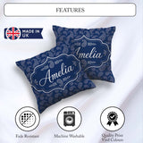 Custom Name Navy Blue Paisley Classic Ornamental Seamless Design Square Filled Cushion Throw Pillow Sofa Bed Home Decor Zip Washable UK Made