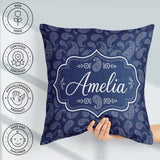 Custom Name Navy Blue Paisley Classic Ornamental Seamless Design Square Filled Cushion Throw Pillow Sofa Bed Home Decor Zip Washable UK Made