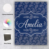 Personalised Name Navy Blue Paisley Classic Custom  Bespoke Interior Contemporary Canvas Wall Art Print Decor Picture Ready to Hang