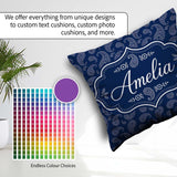 Custom Name Navy Blue Paisley Classic Ornamental Seamless Design Square Filled Cushion Throw Pillow Sofa Bed Home Decor Zip Washable UK Made