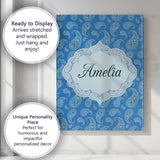 Personalised Name Royal Blue Paisley Custom Premium Decorative Design Modern Room Accent Canvas Wall Art Print Decor Picture Ready to Hang