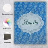 Personalised Name Royal Blue Paisley Custom Premium Decorative Design Modern Room Accent Canvas Wall Art Print Decor Picture Ready to Hang