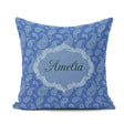 Custom Name Elegant White Paisley Floral on Deep Blue Background Square Filled Cushion Throw Pillow Sofa Bed Home Decor Zip Washable UK Made