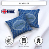 Custom Name Elegant White Paisley Floral on Deep Blue Background Square Filled Cushion Throw Pillow Sofa Bed Home Decor Zip Washable UK Made