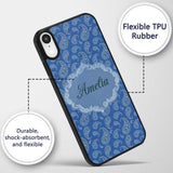 Elegant White Paisley Floral Pattern on Deep Blue Custom Name Protective Phone Case Mobile Cover Durable Everyday Smartphone Shock Resistant