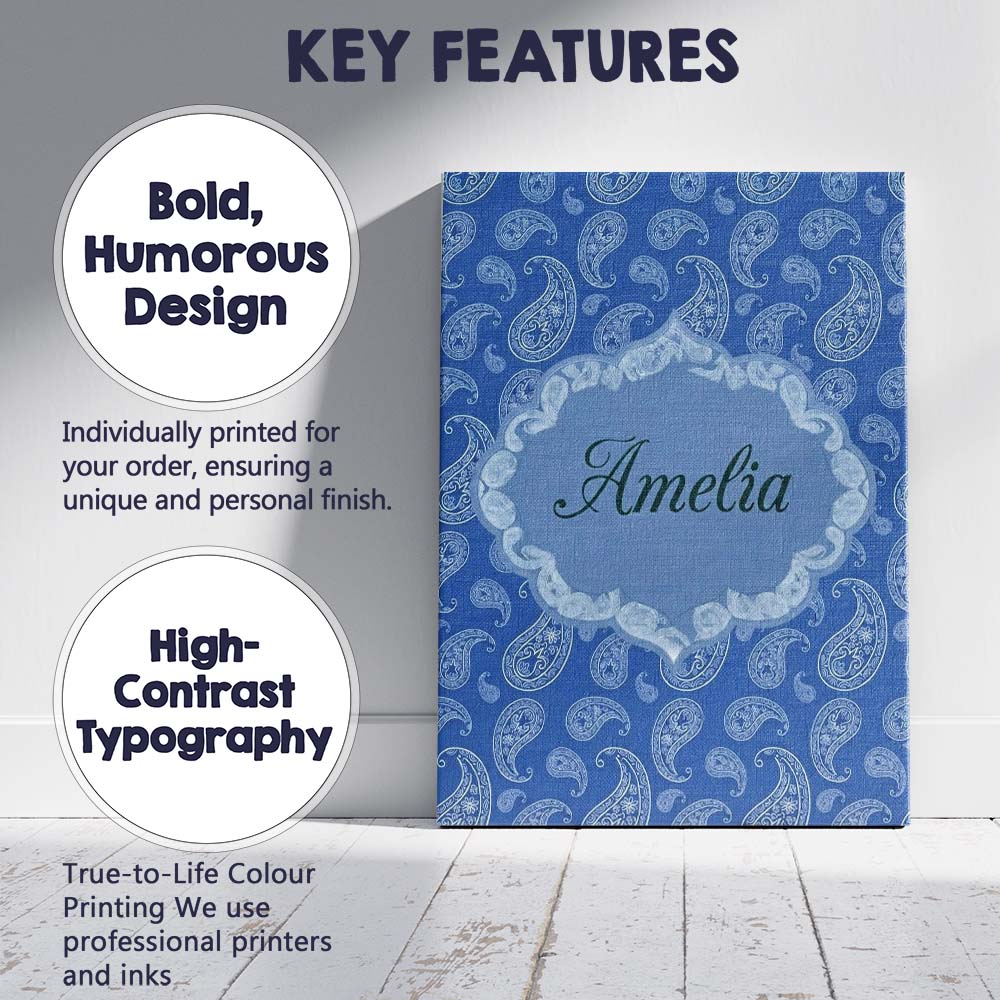 Personalised Name Elegant White Paisley Custom  Unique Gift Idea Modern Room Accent Canvas Wall Art Print Decor Picture Ready to Hang