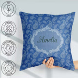 Custom Name Elegant White Paisley Floral on Deep Blue Background Square Filled Cushion Throw Pillow Sofa Bed Home Decor Zip Washable UK Made