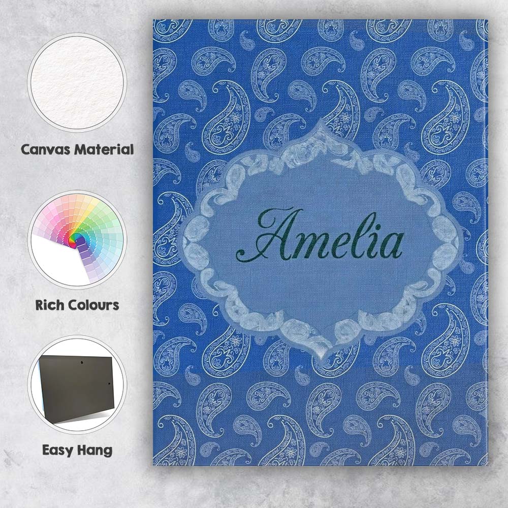 Personalised Name Elegant White Paisley Custom  Unique Gift Idea Modern Room Accent Canvas Wall Art Print Decor Picture Ready to Hang