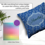 Custom Name Elegant White Paisley Floral on Deep Blue Background Square Filled Cushion Throw Pillow Sofa Bed Home Decor Zip Washable UK Made