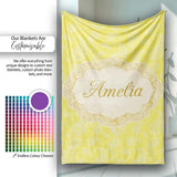 Delicate White Paisley Pattern on Bright Yellow Background Seamless  Personalised Custom Name Super Soft Fleece Blanket Bed Sofa Throw