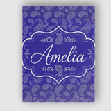 Personalised Name Stylish White Paisley Custom  Modern Room Accent Elegant Feature Canvas Wall Art Print Decor Picture Ready to Hang