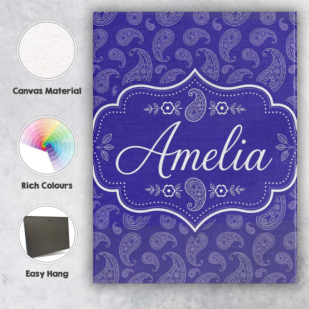 Personalised Name Stylish White Paisley Custom  Modern Room Accent Elegant Feature Canvas Wall Art Print Decor Picture Ready to Hang
