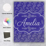 Personalised Name Stylish White Paisley Custom  Modern Room Accent Elegant Feature Canvas Wall Art Print Decor Picture Ready to Hang