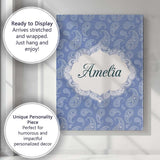 Personalised Name Soft White Paisley Floral Custom  Bespoke Interior Contemporary Canvas Wall Art Print Decor Picture Ready to Hang