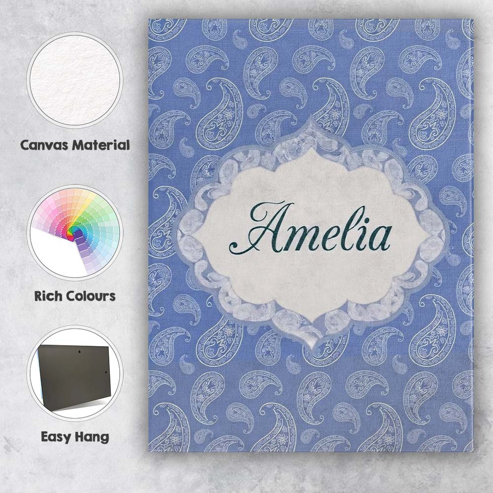 Personalised Name Soft White Paisley Floral Custom  Bespoke Interior Contemporary Canvas Wall Art Print Decor Picture Ready to Hang