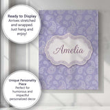 Personalised Name Classic White Paisley Custom  Modern Room Accent Elegant Feature Canvas Wall Art Print Decor Picture Ready to Hang