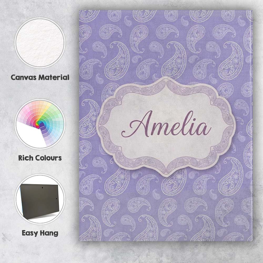 Personalised Name Classic White Paisley Custom  Modern Room Accent Elegant Feature Canvas Wall Art Print Decor Picture Ready to Hang