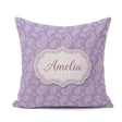 Custom Name Decorative White Paisley Motif Soft Lilac Background Square Filled Cushion Throw Pillow Sofa Bed Home Decor Zip Washable UK Made