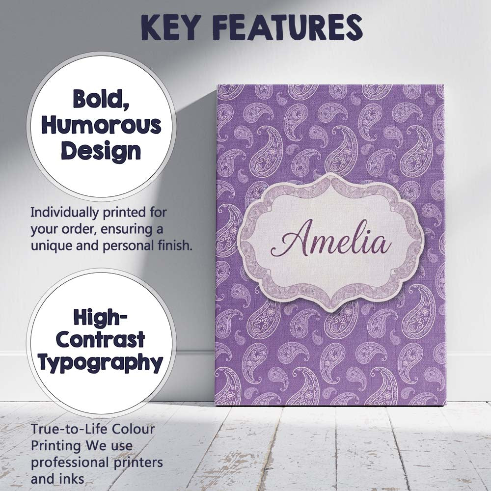 Personalised Name Ornamental White Paisley Custom  Unique Gift Idea Elegant Feature Canvas Wall Art Print Decor Picture Ready to Hang