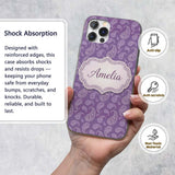 Ornamental White Paisley Pattern on Mauve Purple Custom Name Protective Phone Case Mobile Cover Durable Everyday Smartphone Shock Resistant