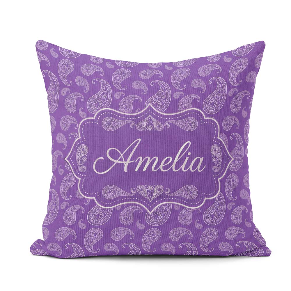 Custom Name Traditional Paisley Floral Design on Deep Background Square Filled Cushion Throw Pillow Sofa Bed Home Decor Zip Washable UK Made