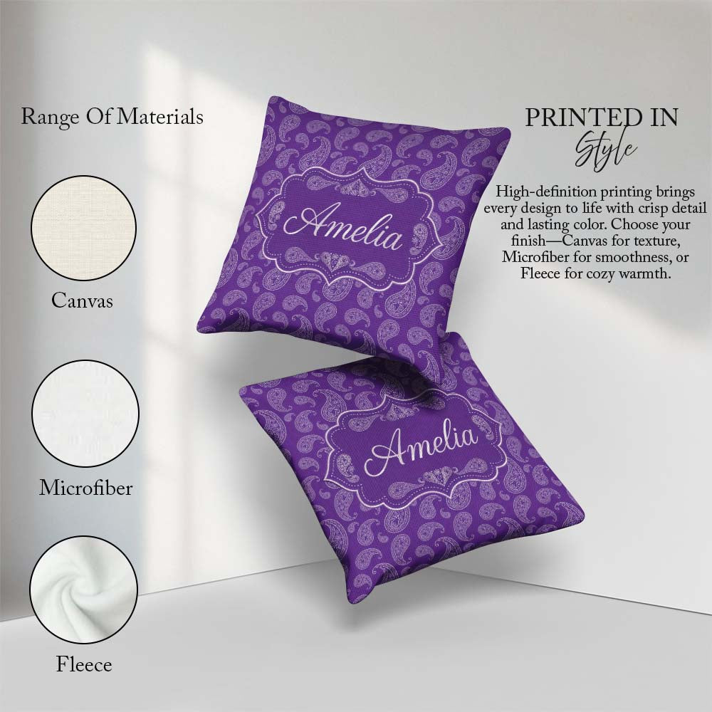 Custom Name Traditional Paisley Floral Design on Deep Background Square Filled Cushion Throw Pillow Sofa Bed Home Decor Zip Washable UK Made