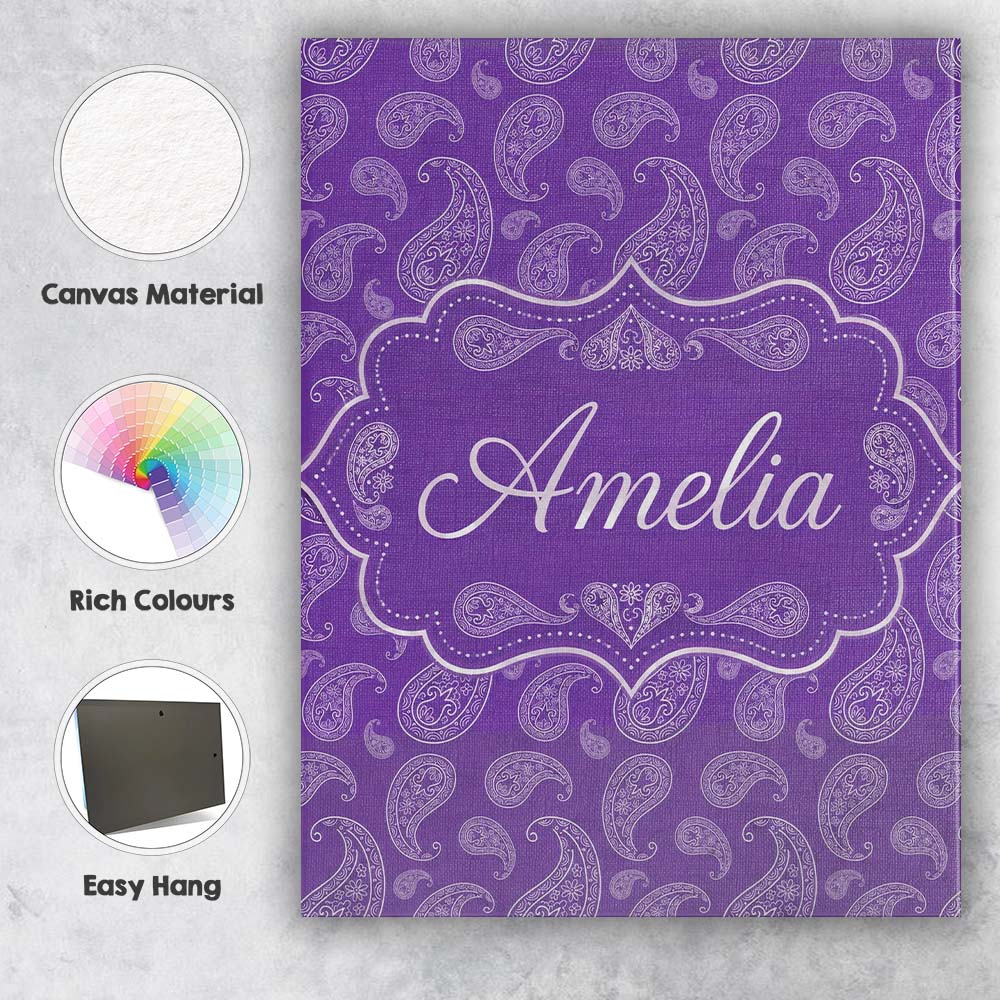 Personalised Name Traditional White Paisley Custom  Bespoke Interior Contemporary Canvas Wall Art Print Decor Picture Ready to Hang