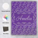Personalised Name Traditional White Paisley Custom  Bespoke Interior Contemporary Canvas Wall Art Print Decor Picture Ready to Hang