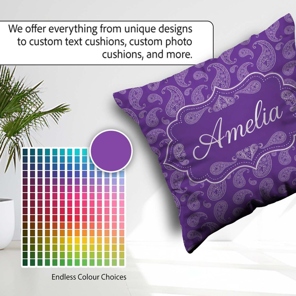 Custom Name Traditional Paisley Floral Design on Deep Background Square Filled Cushion Throw Pillow Sofa Bed Home Decor Zip Washable UK Made