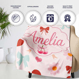 Cute Cherry Bow Daisy Floral Pastel Hearts and Flowers Background  Personalised Custom Name Super Soft Fleece Blanket Bed Sofa Throw