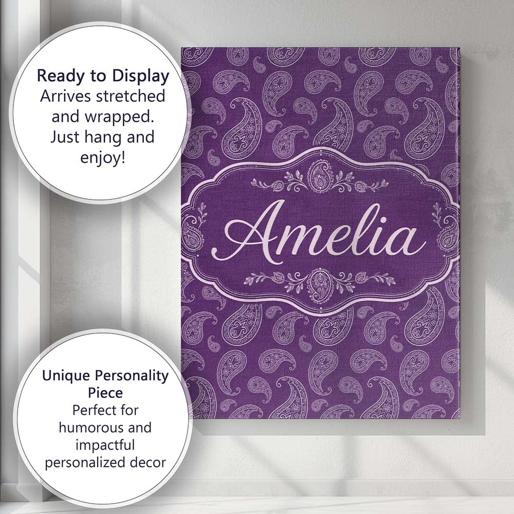 Personalised Name Elegant White Paisley Custom  Unique Gift Idea Modern Room Accent Canvas Wall Art Print Decor Picture Ready to Hang