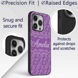 Classic White Paisley Motif on Rich Violet Purple Custom Name Protective Phone Case Mobile Cover Durable Everyday Smartphone Shock Resistant