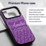 Classic White Paisley Motif on Rich Violet Purple Custom Name Protective Phone Case Mobile Cover Durable Everyday Smartphone Shock Resistant