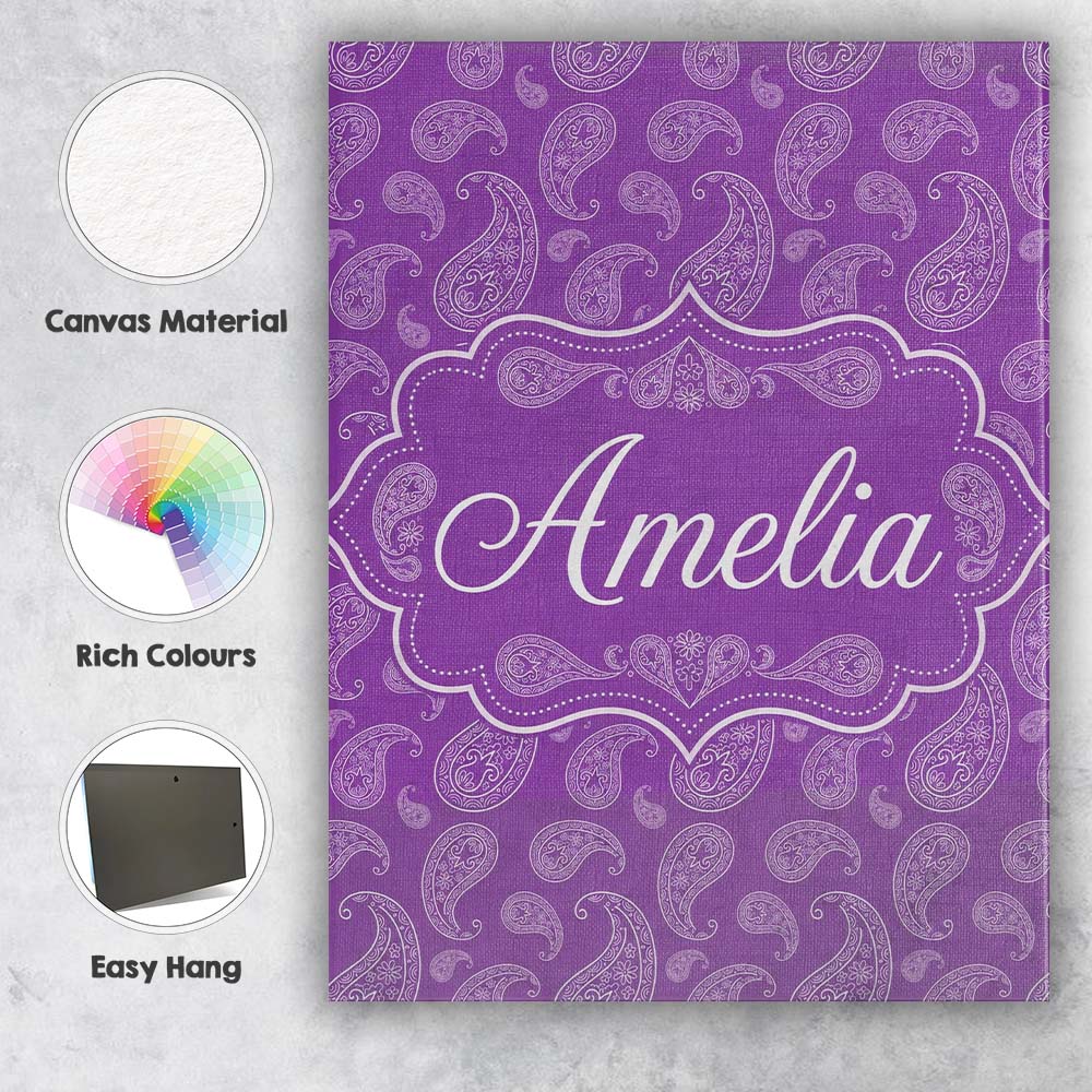 Personalised Name Classic White Paisley Custom  Modern Room Accent Elegant Feature Canvas Wall Art Print Decor Picture Ready to Hang