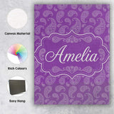 Personalised Name Classic White Paisley Custom  Modern Room Accent Elegant Feature Canvas Wall Art Print Decor Picture Ready to Hang
